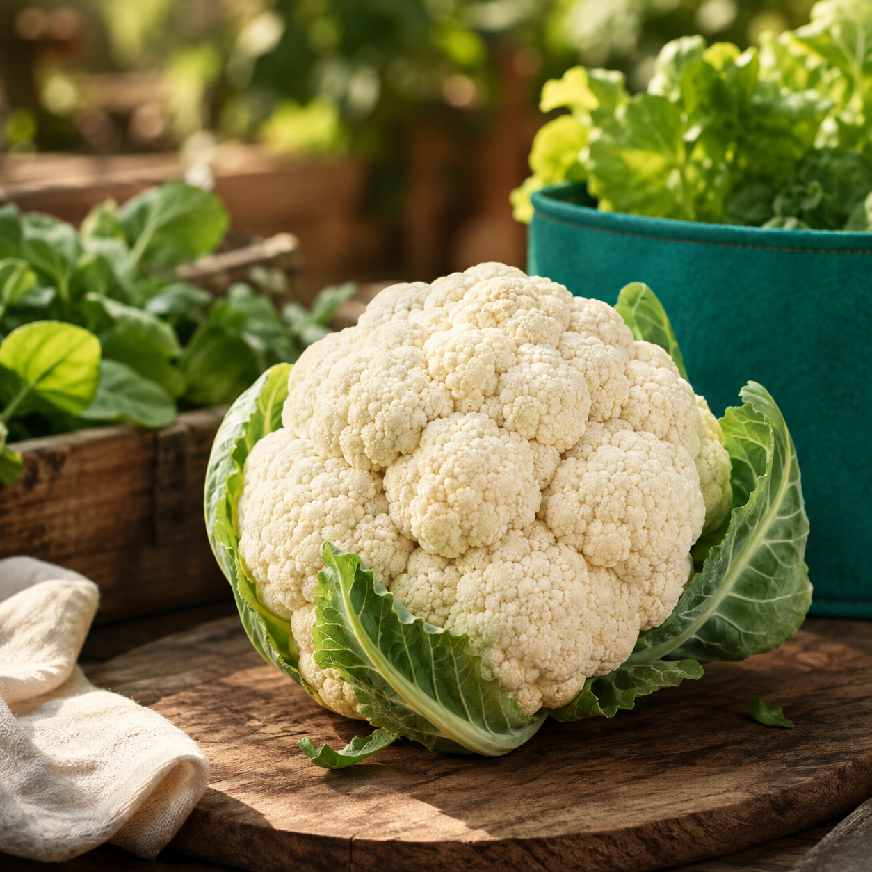 F1 Hybrid cauliflower plant with compact fresh head and green leaves – winter cauliflower seeds for home gardening in Pakistan