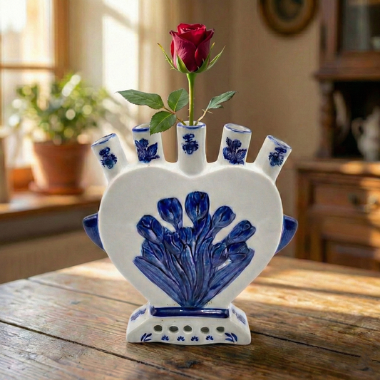 Ceramic Vase - White & Blue (16 CM / 16 CM / 3 CM)
