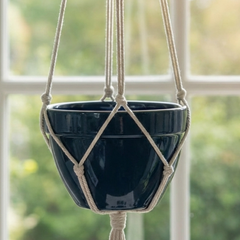 Midnight Blue Ceramic Hanging Planter with Macrame (without PLant) - Premium Series