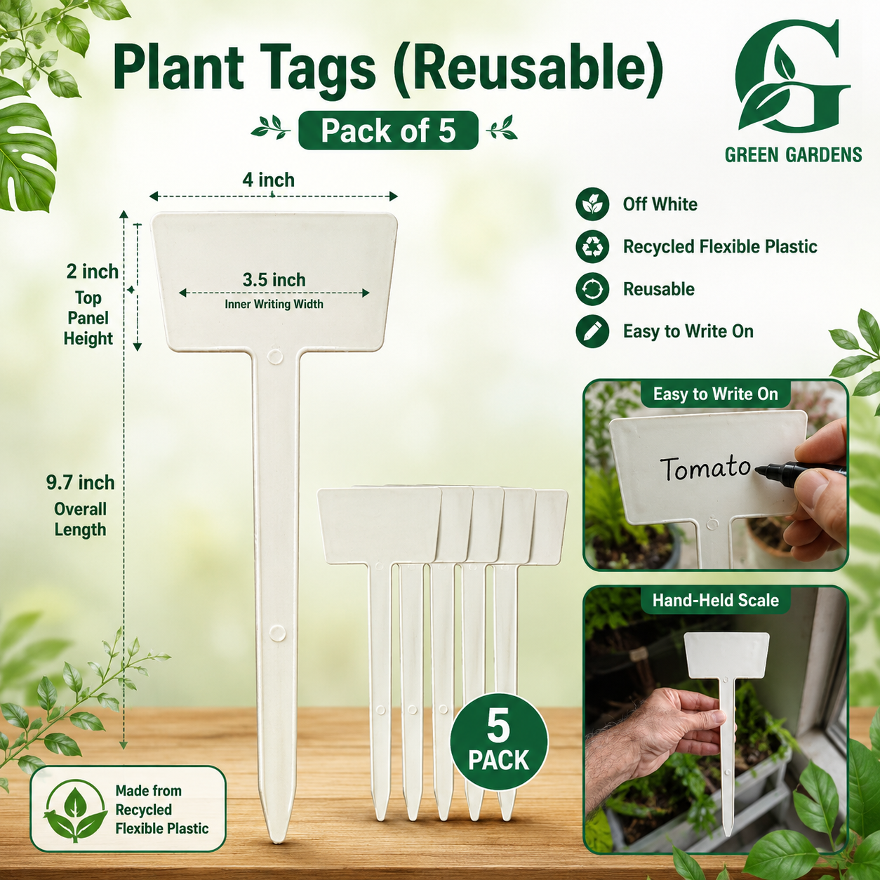 Plant Tags – 9.7 × 4 Inch | Reusable | Pack of 5