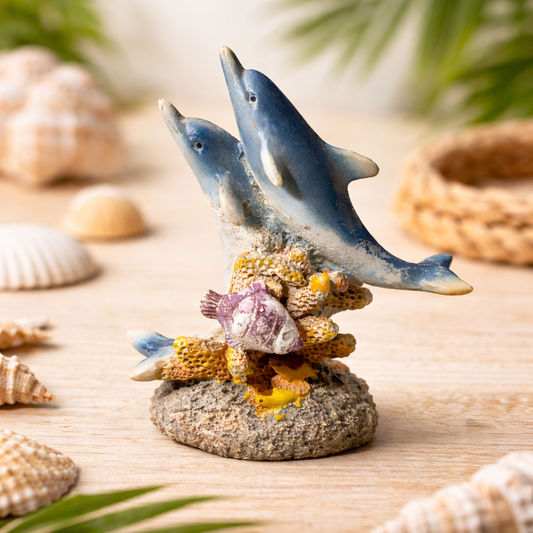 Resin Dolphin Pair Showpiece 3 Inch – Mini Decorative Marine Figurine for Home & Office