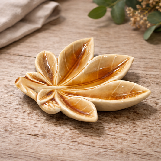 Vintage Ceramic Maple Leaf Trinket Dish – Made in England | Decorative Mini Tray