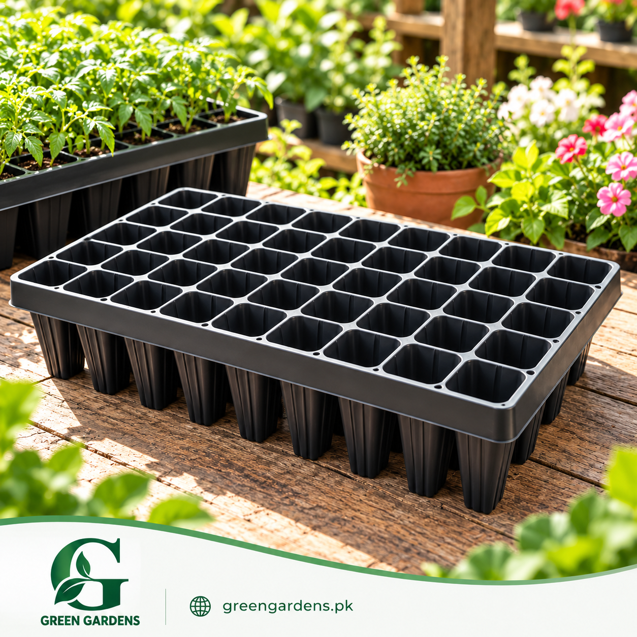 Black deep seedling tray with 45 cells in a 5 by 9 layout – Green Gardens Pakistan