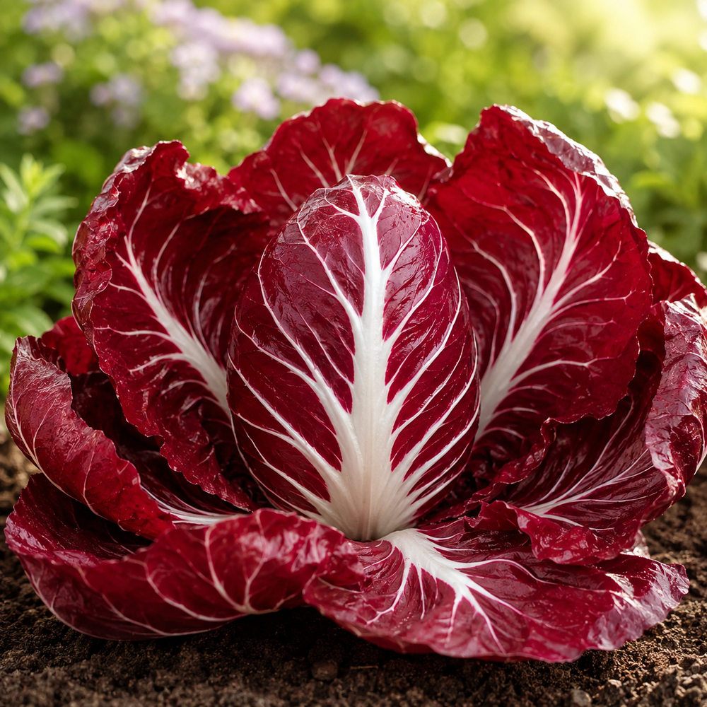 Red Chicory Rossa Radicchio with burgundy leaves and pale veins – winter salad vegetable seeds for home gardening in Pakistan