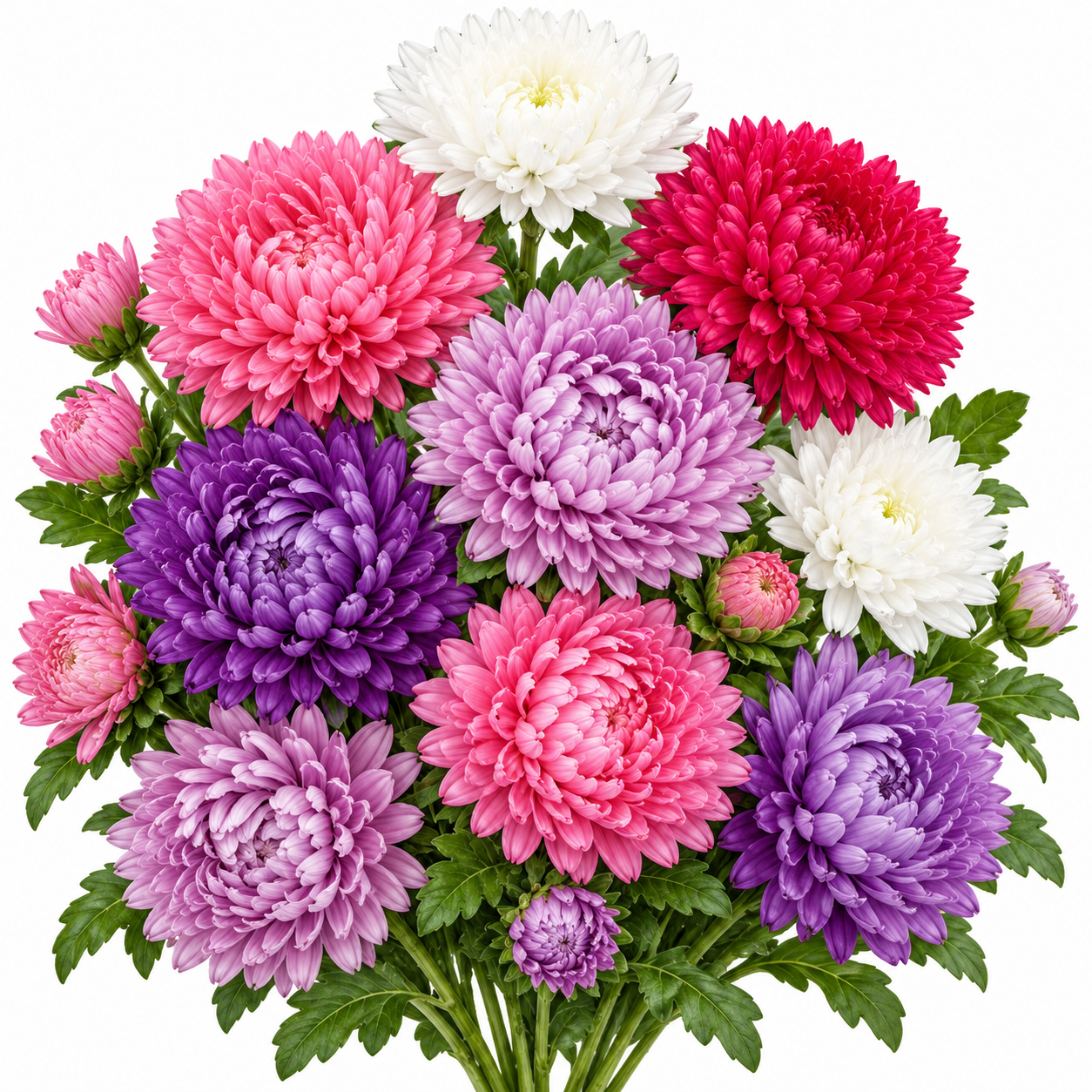 China Aster Dwarf Milady Mix with large double chrysanthemum-like flowers in pink purple lilac red and white – compact winter flowering plants for pots and grow bags Pakistan