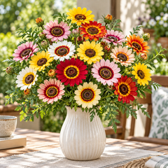 Tricolor Daisy Chrysanthemum carinatum Ismelia carinata with colourful white yellow and deep red ringed flowers – winter flower seeds for gardens in Pakistan