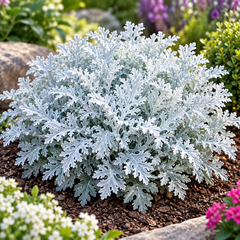 Cineraria Silver Dust Jacobaea maritima with finely cut silver-grey foliage – ornamental winter foliage seeds for pots, borders, grow bags and gardens in Pakistan