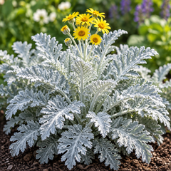 Cineraria Silver Dust Jacobaea maritima with finely cut silver-grey foliage – ornamental winter foliage seeds for pots, borders, grow bags and gardens in Pakistan