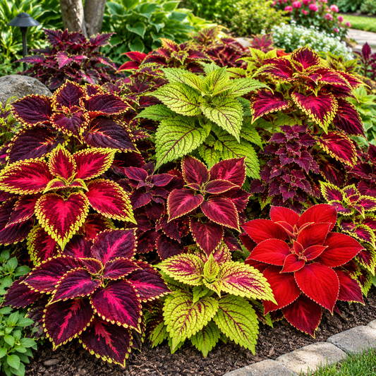 Coleus Rainbow Mix Coleus scutellarioides with colourful red green yellow purple and variegated foliage – ornamental foliage seeds for pots and gardens in Pakistan