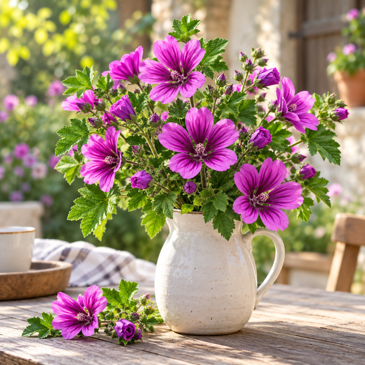 Common Mallow Malva sylvestris with beautiful pink purple veined flowers and green foliage – winter summer flower seeds for pots beds and grow bags in Pakistan