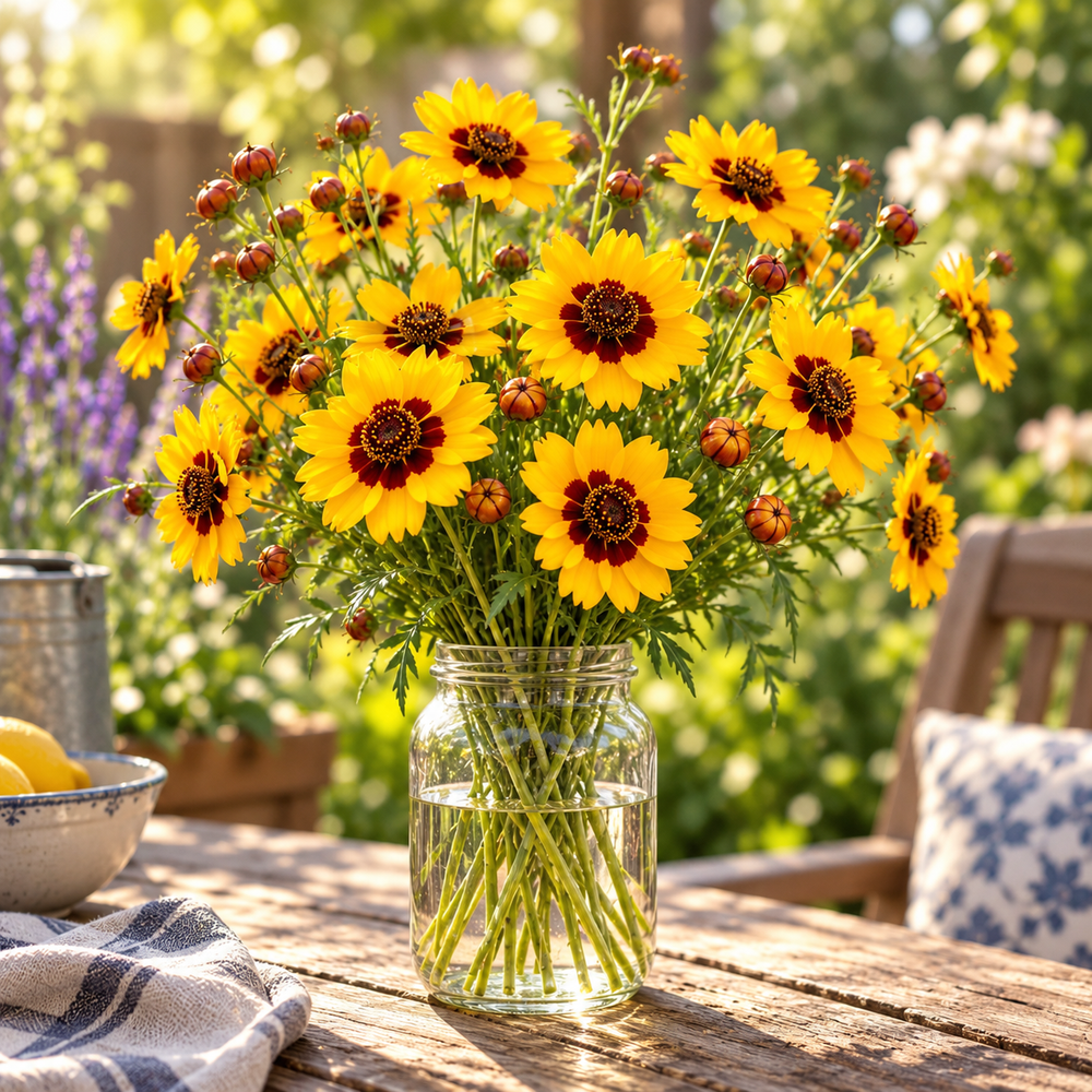 Coreopsis Tickseed with bright yellow and golden daisy-like flowers – winter and summer flower seeds for sunny beds, pots and grow bags in Pakistan