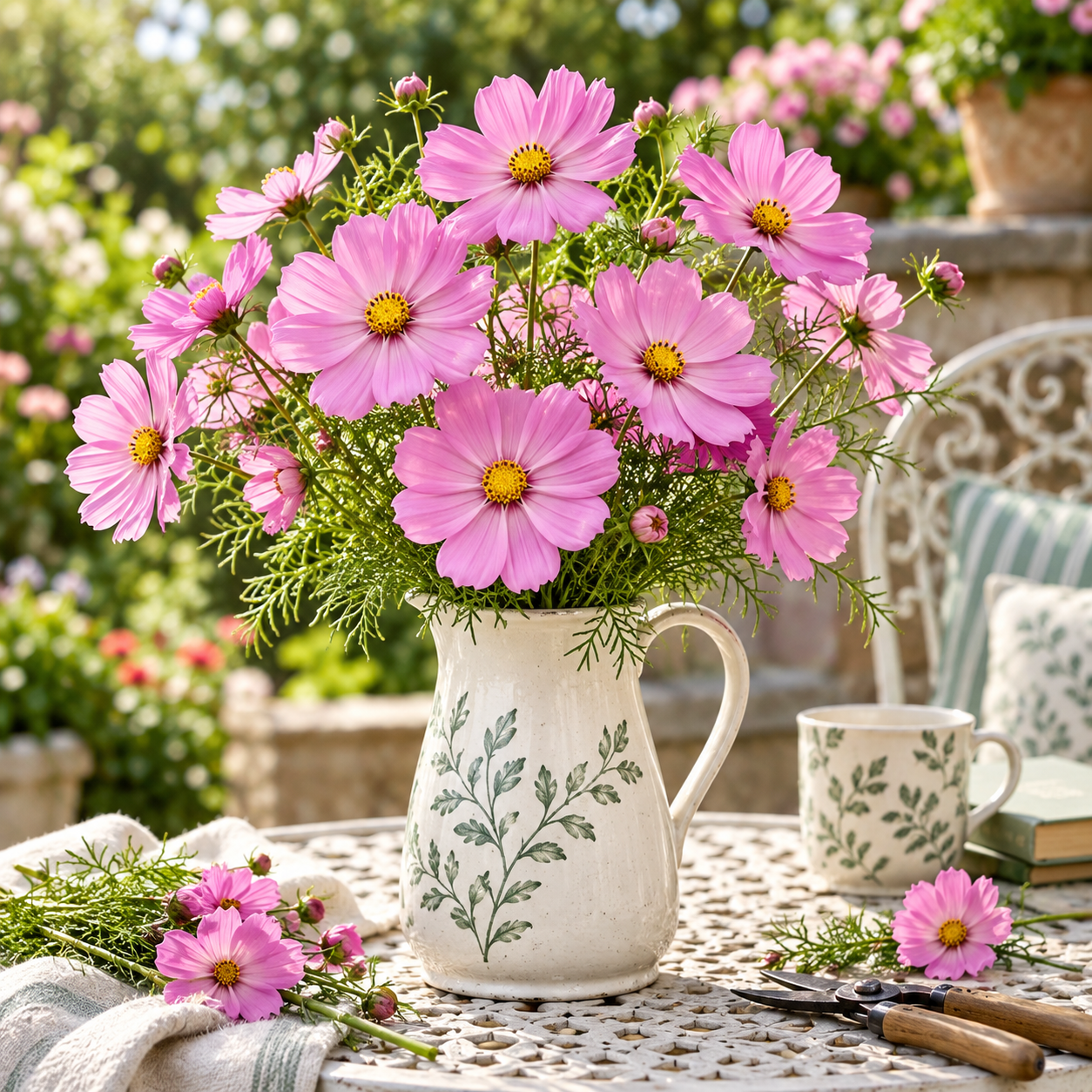 Pink Cosmos bipinnatus with soft pink daisy-like flowers and feathery foliage – winter flower seeds for gardens and grow bags in Pakistan
