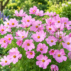 Pink Cosmos bipinnatus with soft pink daisy-like flowers and feathery foliage – winter flower seeds for gardens and grow bags in Pakistan