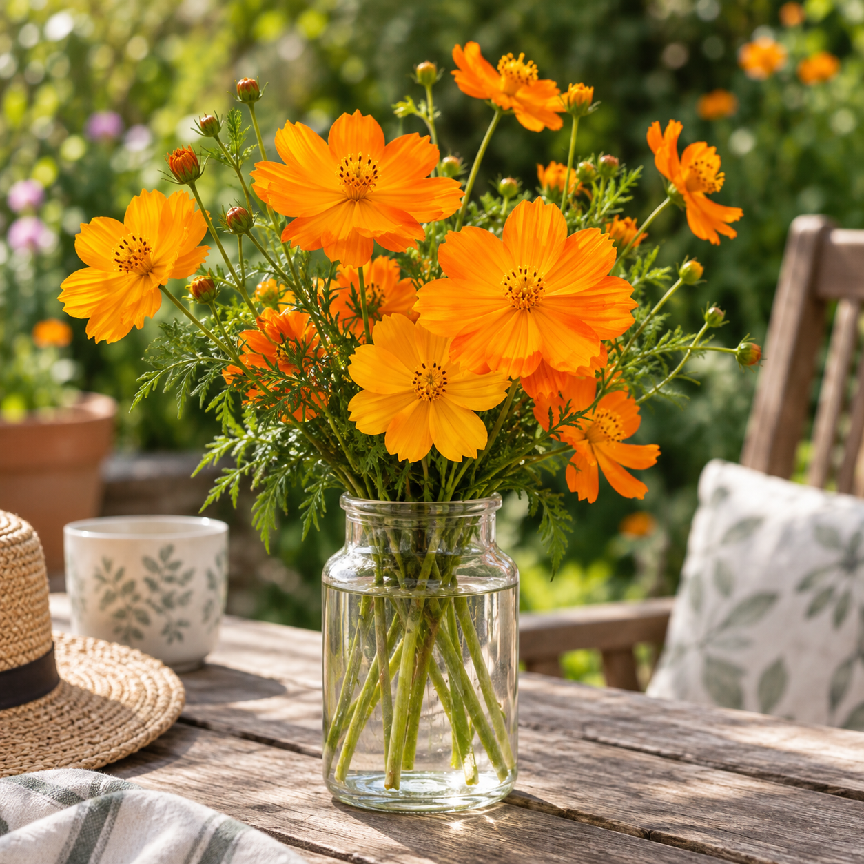 Cosmos sulphureus with bright yellow orange and golden daisy-like flowers – heat-tolerant summer flower seeds for gardens and grow bags in Pakistan