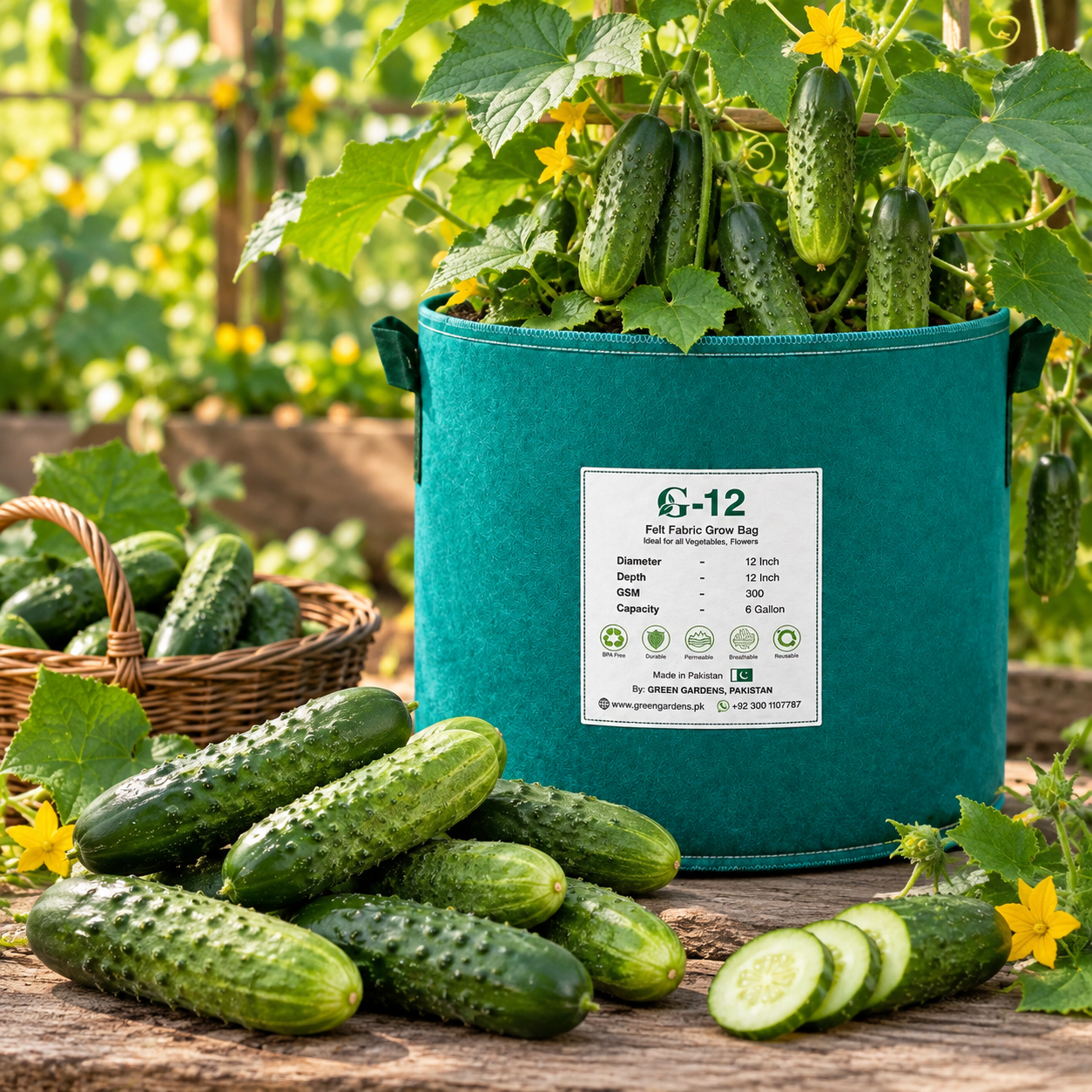 Fresh young Favorite pickling cucumbers growing on a vigorous green vine – Azerbaijani cucumber seeds for home gardening in Pakistan