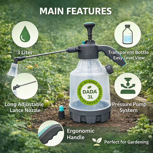 DADA 3L Pressure Garden Sprayer (3 in 1 ) with Regular and Long Lance Nozzle and Fixed Measurement Bottle.