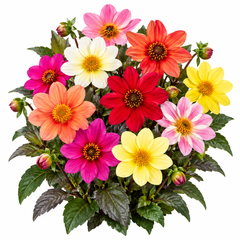 Dahlia Happy Single Mix with colourful single open flowers, contrasting centres and decorative foliage – winter flower seeds for pots beds borders and grow bags in Pakistan