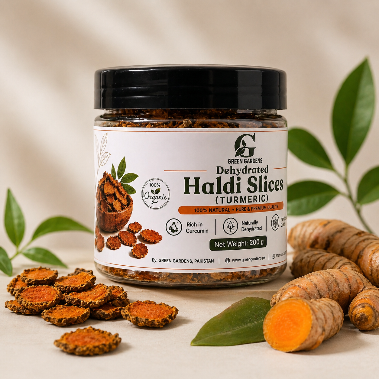Dehydrated Haldi Slices (Turmeric), 200 g - 100% Pure & Organic {PREMIUM PACK}