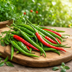 Desi Green Chilli with long slim fresh green fruits – chilli seeds for kitchen gardening in Pakistan