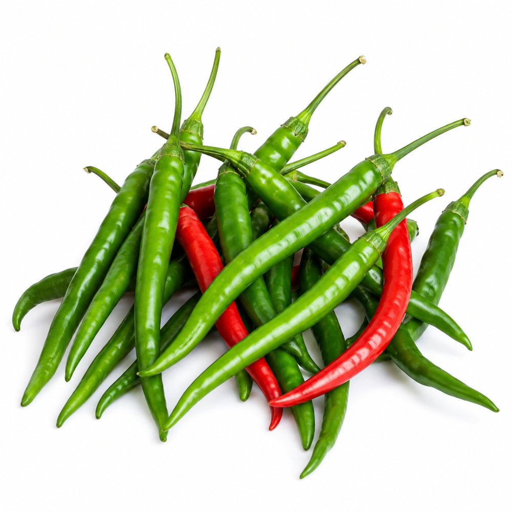 Desi Green Chilli with long slim fresh green fruits – chilli seeds for kitchen gardening in Pakistan