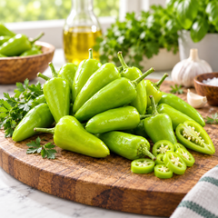 Fresh Desi green chillies growing on a healthy branching plant – Hari Mirch seeds for home and kitchen gardening in Pakistan