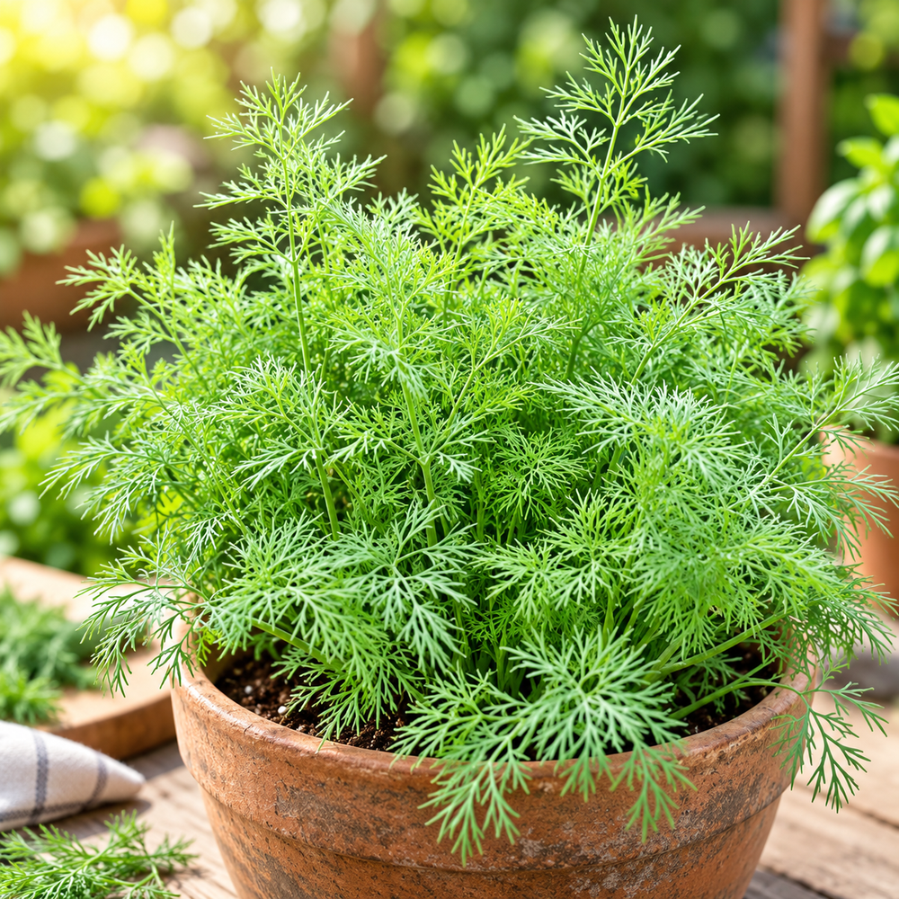 Dill Nano Dwarf (Anethum graveolens) fine feathery green herb foliage on clean background | GREEN GARDENS