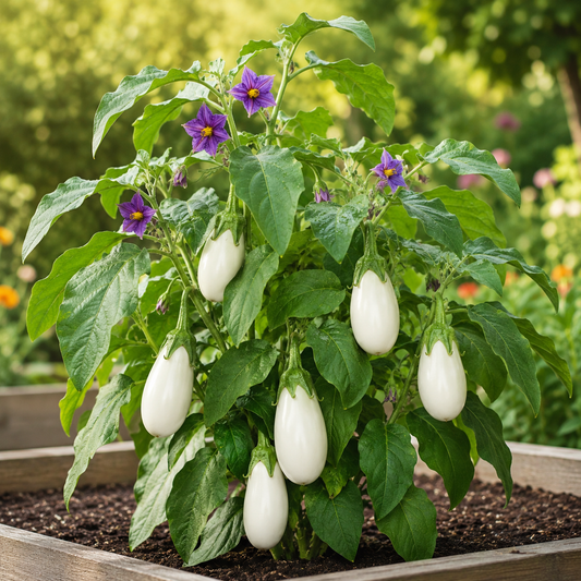 Eggplant White Teardrop Shaped Seeds, F1 Hybrid (SUMMER/ WINTER)