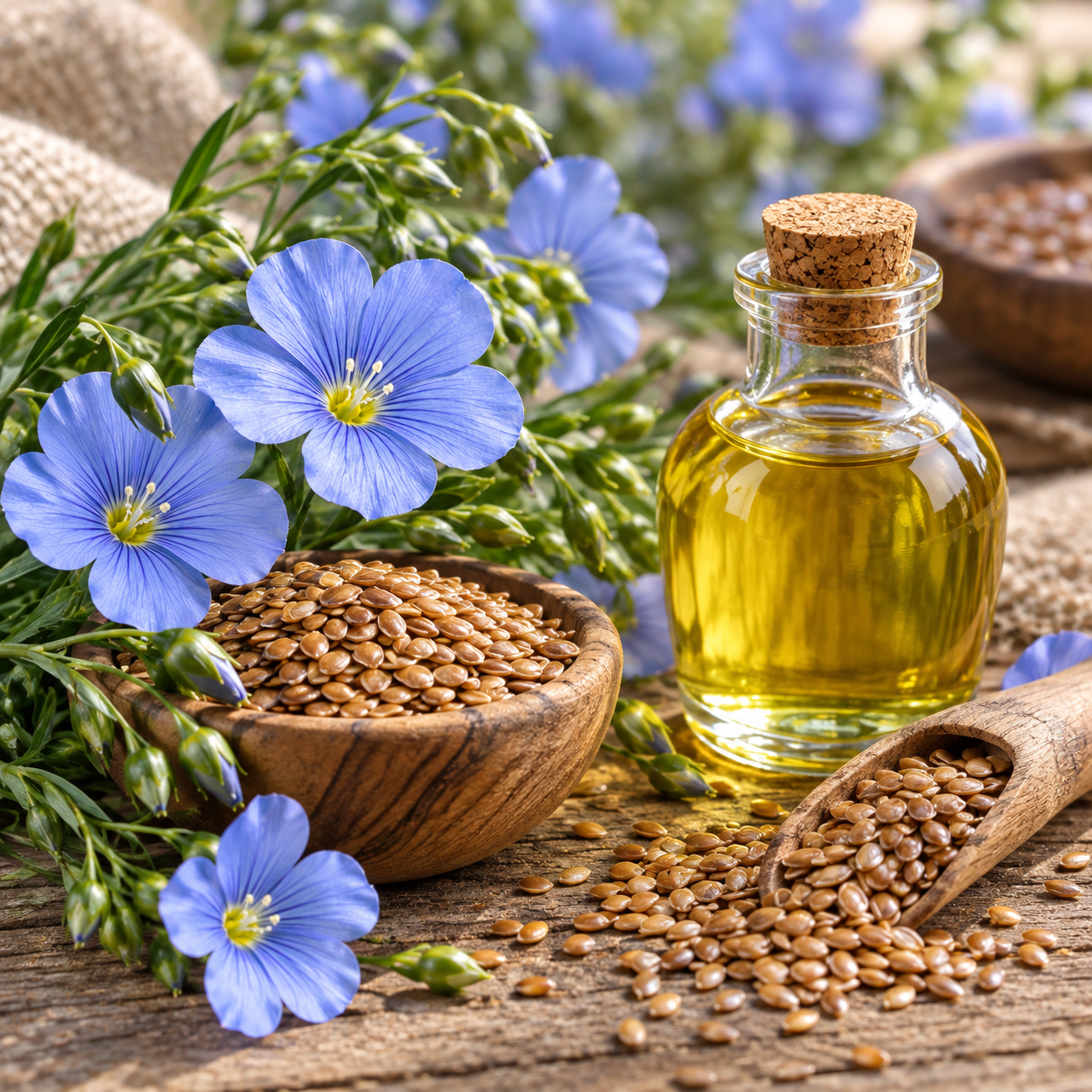 Flax Linum usitatissimum Alsi plant with delicate blue flowers and slender green stems – winter seeds for pots grow bags and gardens in Pakistan