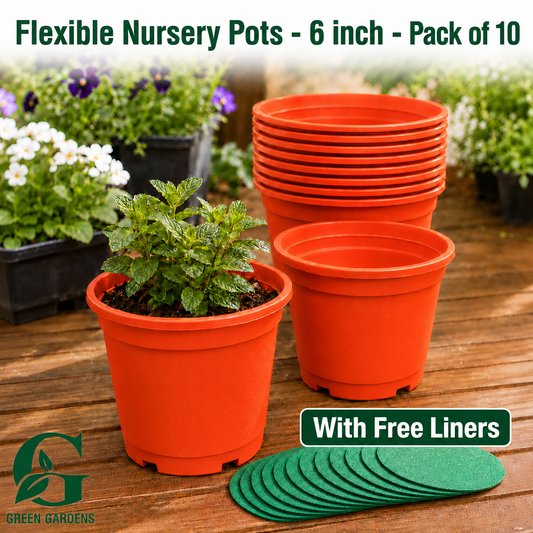 Flexible Plastic Nursery Pots, 6 inch - (PACK OF 10) {Terracotta Colour} With FREE LINERS