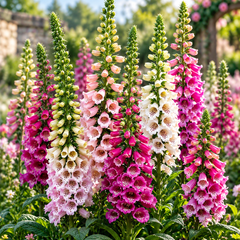 Foxglove Digitalis Mix with tall colourful pink purple and white bell-shaped flower spikes – winter flower seeds for beds pots and grow bags in Pakistan
