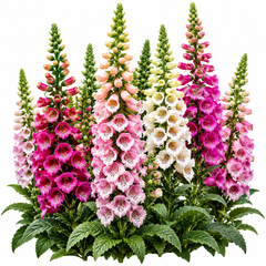 Foxglove Digitalis Mix with tall colourful pink purple and white bell-shaped flower spikes – winter flower seeds for beds pots and grow bags in Pakistan