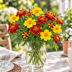 French Marigold Single Multicolor Dwarf with colourful single yellow, orange, red and bicolour flowers – compact Tagetes patula seeds for home gardens in Pakistan
