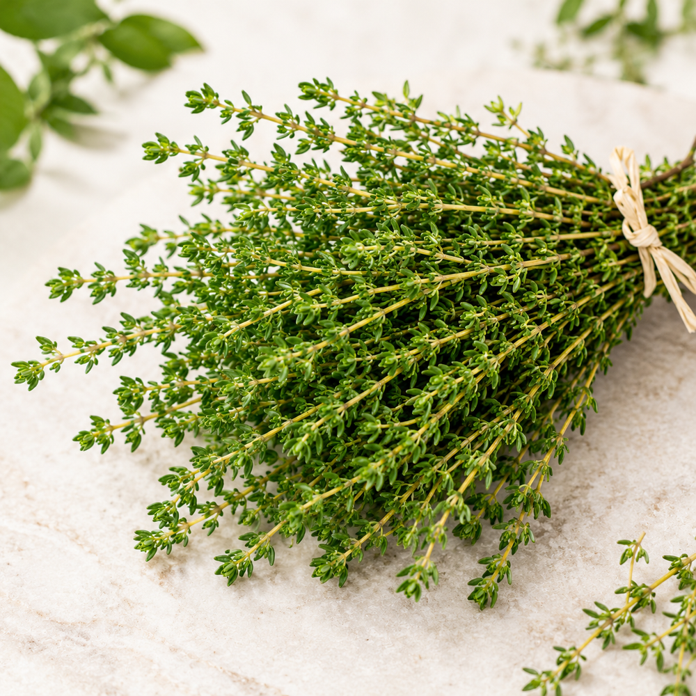 Fresh green thyme sprigs from Thyme Seeds – aromatic culinary herb for kitchen gardening in Pakistan