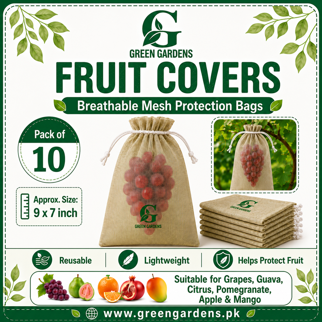 Fruit Protection Cover - LARGE (6.7 inch x 9 inch) {PACK OF 10} PREMIUM QUALITY