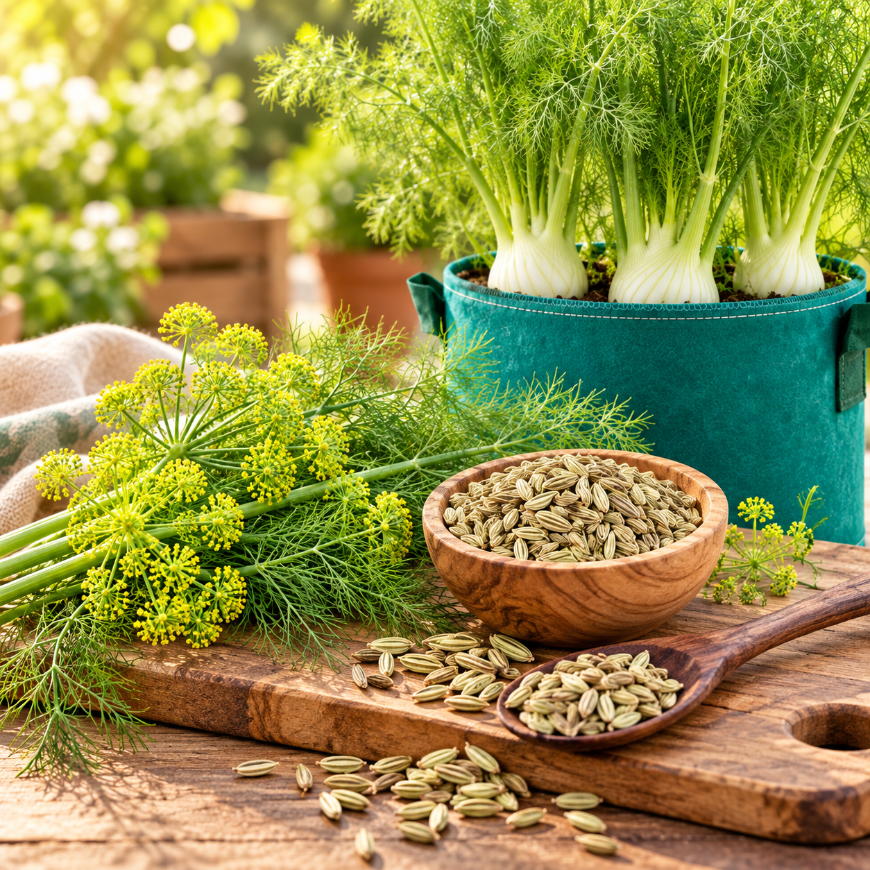 Healthy green fennel plant with fine feathery aromatic leaves – Saunf seeds for winter kitchen and herb gardening in Pakistan