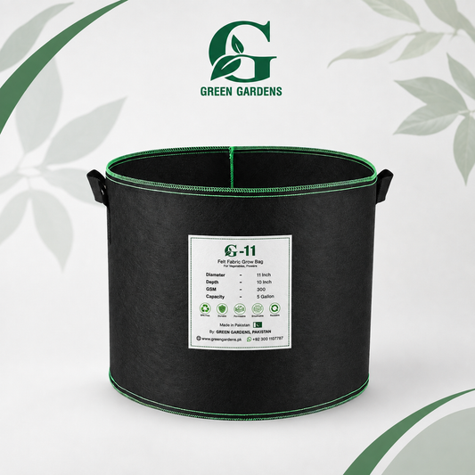 Black G-11 round felt fabric grow bag, 11-inch diameter and 10-inch depth, with 2 handles