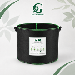 Black G-12 round felt fabric grow bag, 12-inch diameter and 12-inch depth, with 2 handles