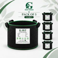 GREEN GARDENS G-20 F Black Pack of 5 hero image with 20x16 inch 400 GSM felt grow bags