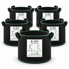 GREEN GARDENS G-20 F Black Pack of 5 grow bags on pure white background
