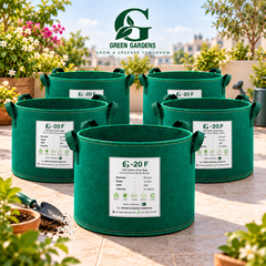 GREEN GARDENS G-20 F Green grow bags pack of 5 hero image, 20x16 inch, 400 GSM, 22 gallon, 4 dark green handles