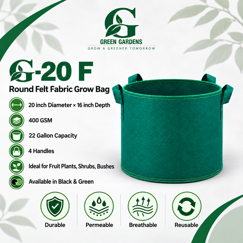 G-20 F Green 400 GSM felt fabric grow bag with 22-gallon capacity