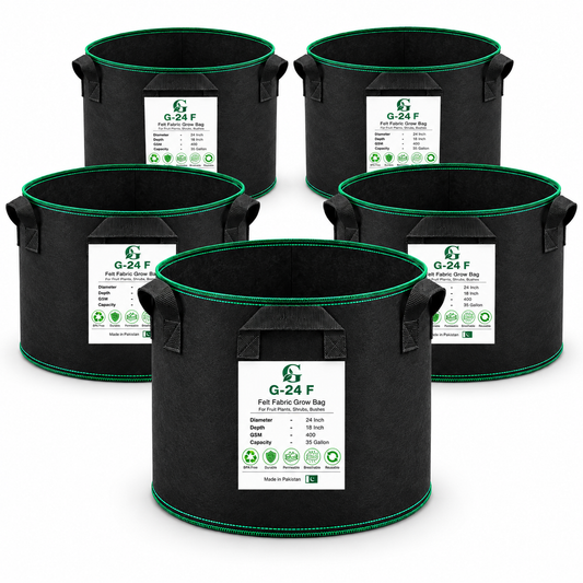 GREEN GARDENS G-24 F Black Pack of 5 grow bags on pure white background