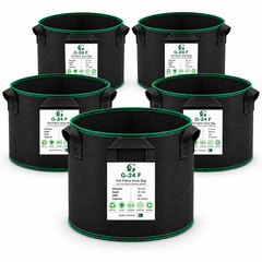 GREEN GARDENS G-24 F Black Pack of 5 grow bags on pure white background