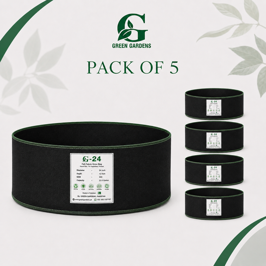 Grow Bag G-24 Black (Pack of 5) – 24×12 Inch Round Felt Fabric Raised Beds | 23.5 Gallon Each – product image 1 | GREEN GARDENS Pakistan