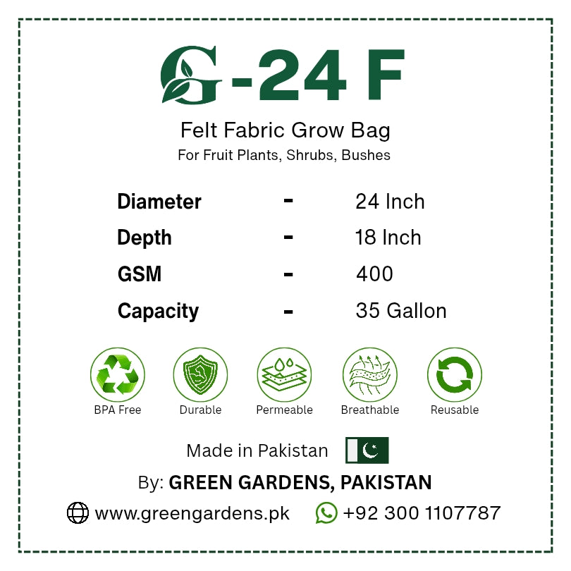 G-24 F 24-inch diameter × 18-inch depth grow bag with six handles