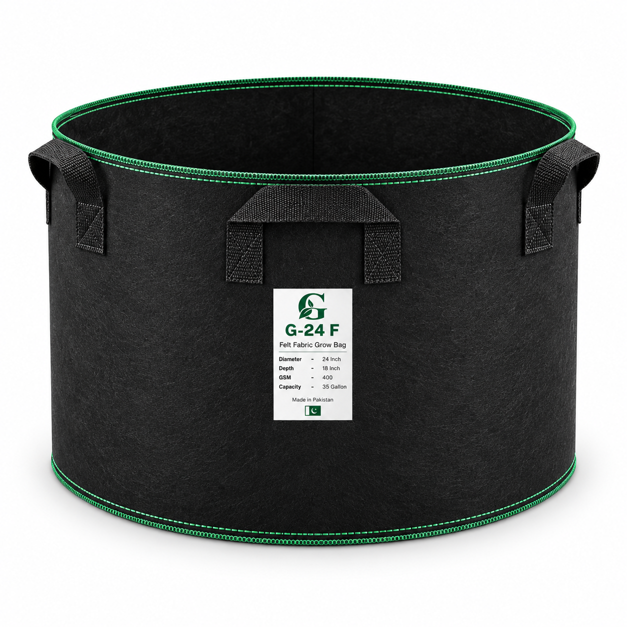 G-24 F 24-inch diameter × 18-inch depth black grow bag with six handles