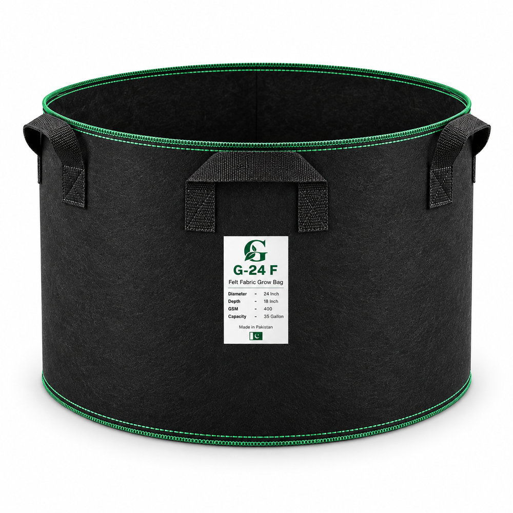 G-24 F 24-inch diameter × 18-inch depth black grow bag with six handles