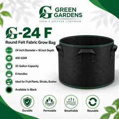 G-24 F Black 400 GSM felt fabric grow bag with approximately 35-gallon capacity