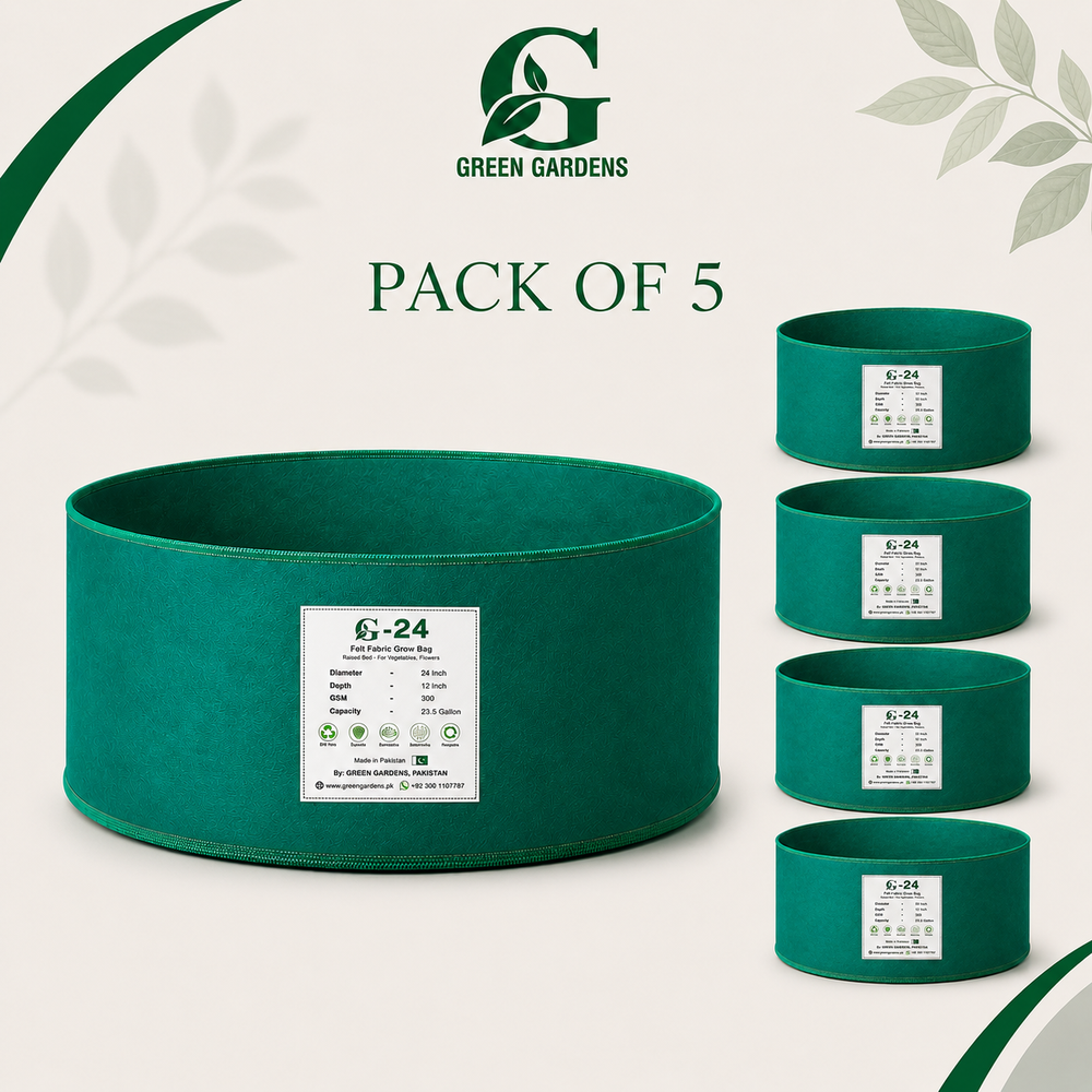 GREEN GARDENS G-24 Green Grow Bags Pack of 5, 24×12 inch round felt fabric raised beds