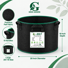 GREEN GARDENS G-28 F Black 28×18 inch round 400 GSM felt fabric grow bag with 6 handles for fruit plants